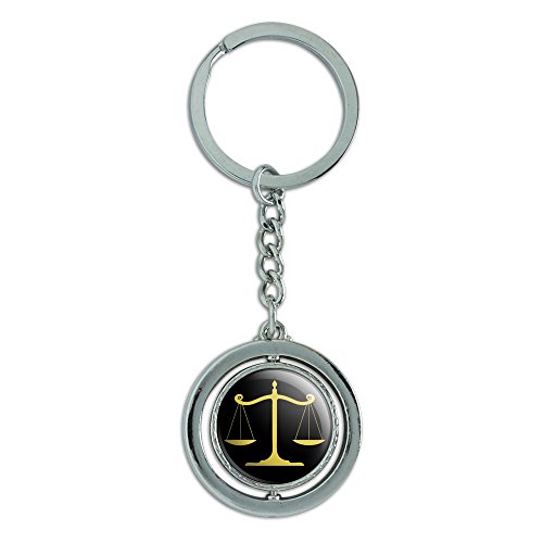 Balanced Scales of Justice Symbol Legal Lawyer Gold Spinning Round Metal Key Chain Keychain Ring