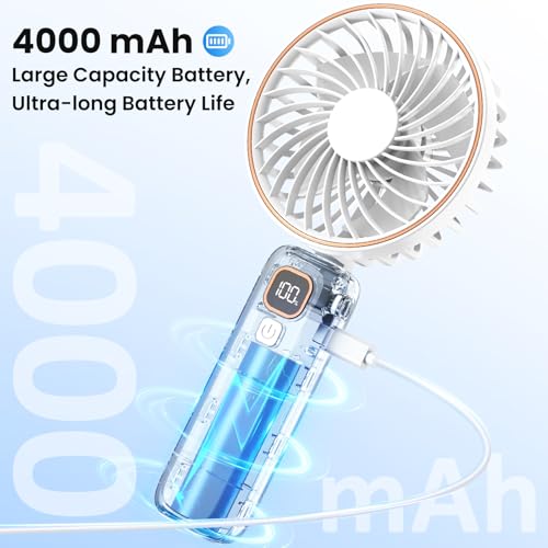 POIFL Hand Held Fan,Portable Handheld USB Rechargeable Fans with 5 Speeds,Battery Operated Mini Fan Foldable Desk Desktop Fans with LED Display for Home Office Bedroom Outdoor Travel