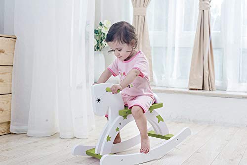 Labebe Baby Schaukelpferd Holz, Schaukelpferd Grün mit Stern für Baby 1-3 Jahre Alt, Baby Schaukeltier Grün/Schaukel… – Bild 3