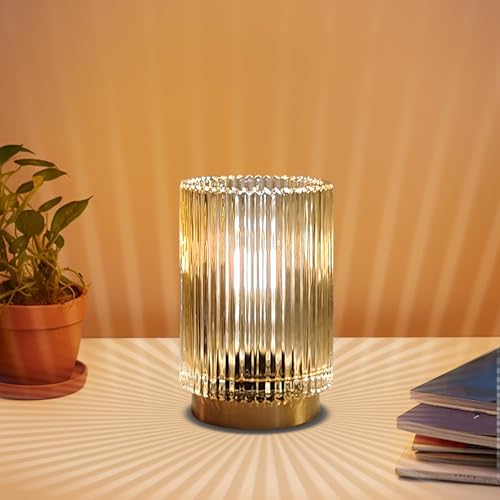 MEKOTRIN Cordless Rechargeable Table Lamp – Romantic Glass Night Lamp for Bedroom, Living Room, Cafe, Bistro, Restaurant (Amber)