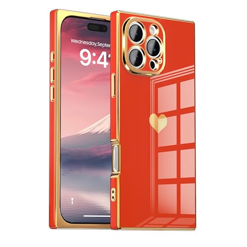 IAIYOXI Case for iPhone 17 Air - Rectangle Design, Full Camera Protection, Cute Heart Pattern, Electroplated Reinforced Corners, Shockproof Edge Bumper,Compatible with iPhone 17 Air,Red