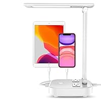 Yostyle LED Desk Lamp Light with 4 USB Charging Port and 2 AC Power Outlet, 8.2FT Extension Cord Power Strip Station, 3 Level Brightness, Touch Dimmer Control,Eye-Caring Lamp for Bedside Office Hotel