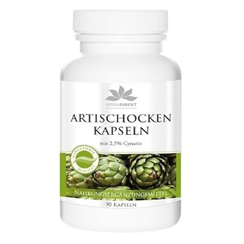 Herbadirekt Artischocken Kapseln, 350 mg Artischockensaftpulver mit 2,5 prozent Cynarin, 90 Kapseln, vegi, 1er Pack (1 x 51 g
