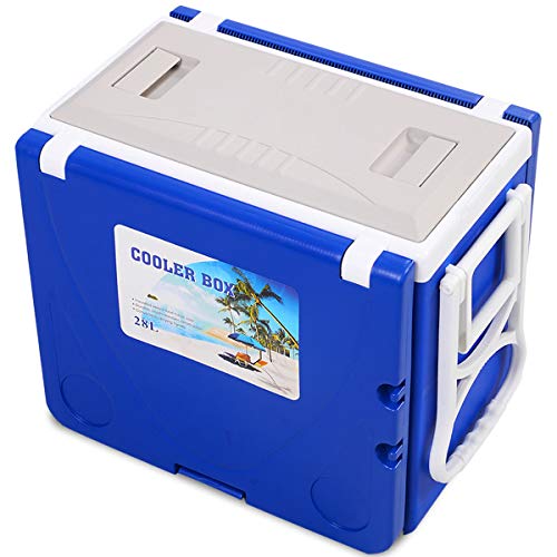 Giantex Multi Function Rolling Cooler Picnic Camping Outdoor w/ Table & 2 Chairs Blue - Thumbnail 6