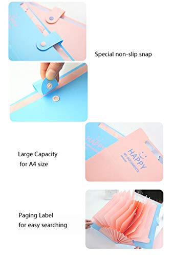 File Folder Organizer 12 Pockets Expanding File Folder with 20 Pcs Labels A4 Paper Letter Size Portable Accordion Document Organizer for Business Office School Home (Blue)