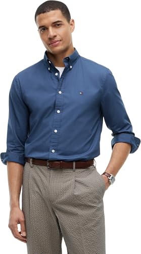 Herren Hemd Flex Poplin Solid Regular Fit, Blau (Aegean Sea), M