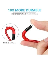 Boreguse Cargador de teléfono, cable de carga para iPhone, 4 unidades [3,3FT 6,6FT] cable de cargador USB trenzado de nailon para iPhone XS, XS Max,XR,X,8 Plus, 8,7 Plus, 7,6 Plus, 6S Plus, 6S, 5, iPad y más rojo