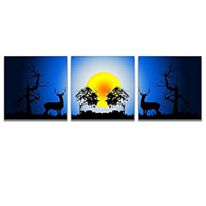 3 Panel Canvas Wall Art Beautiful Moonlit Night Pictures Home Wall Decorations for Bedroom Living Room Paintings Canvas Prints Framed - 12"x12"x3 Panels