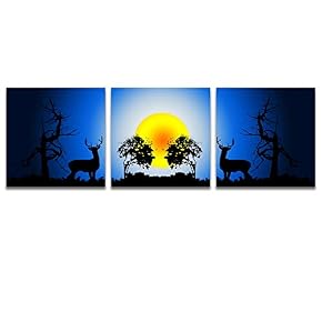 wall26 3 Panel Canvas Wall Art Beautiful Moonlit...