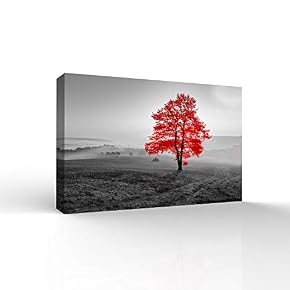 Wall26-Canvas Wall Art-RED and Black Back Ground Tree...