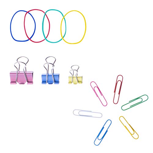 image for A+DAY 240 pcs Binder Clips, Paper Clips, Rubber Bands, Paper Clamps As