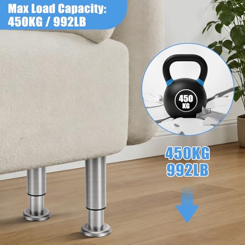 Set of 4 Adjustable Stainless Steel Furniture Legs, Table Legs, Bed Legs, Bathroom Furniture Feet for TV Cabinet, Sofa, Chair, Bathroom (18-30 cm)