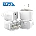 Kinbashi USB Wall Charger 4 Packs, Charging Adapter for Cellphone, Android Phone,Music Player (White)
