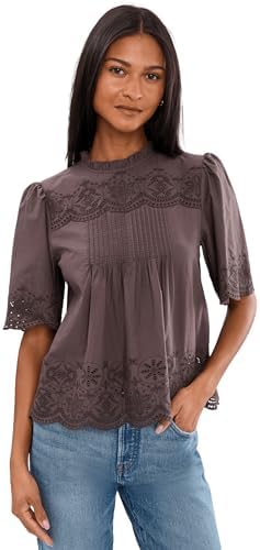Amazon.com: Madewell Womens High-Neck Lace-Insert Pintuck Top