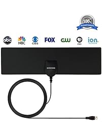 HDTV Antenna, MIESCHER Indoor Digital TV Antenna (1080P / VHF / UHF / 35 Miles Range) and 10ft Coaxial Cable, Free Local Channels for Life for HDTV / TV - Black