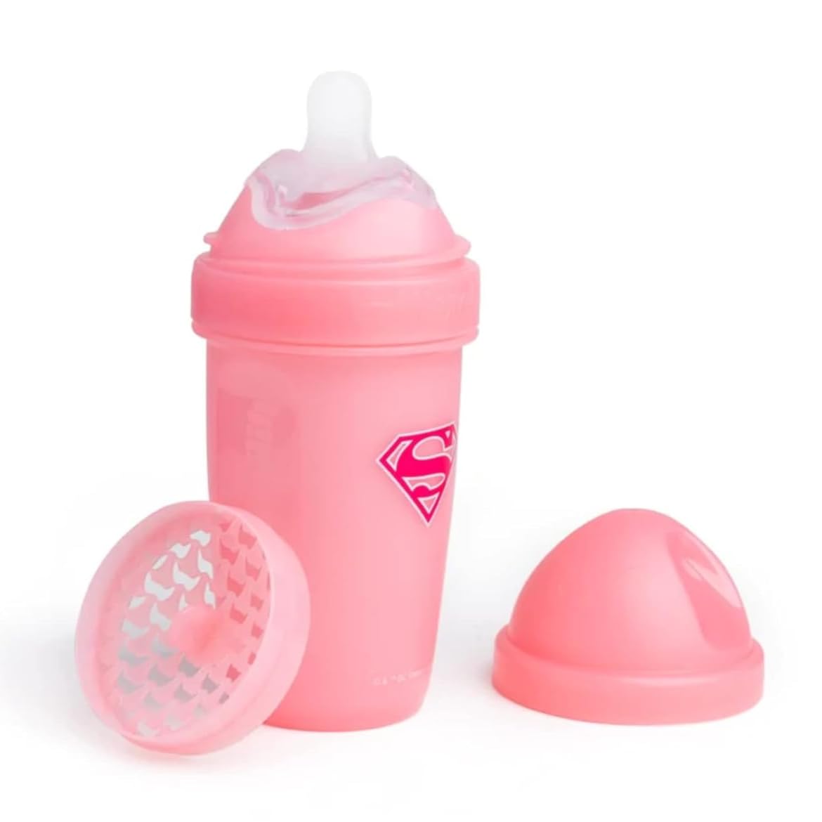 Herobility DC Supergirl Double Anti-Colic Baby Bottle | Award-Winning Hero Baby Bottles | Soft Breast- Like Teat, Easy Mixing Lid & Net | 240ml/8.5 fl oz