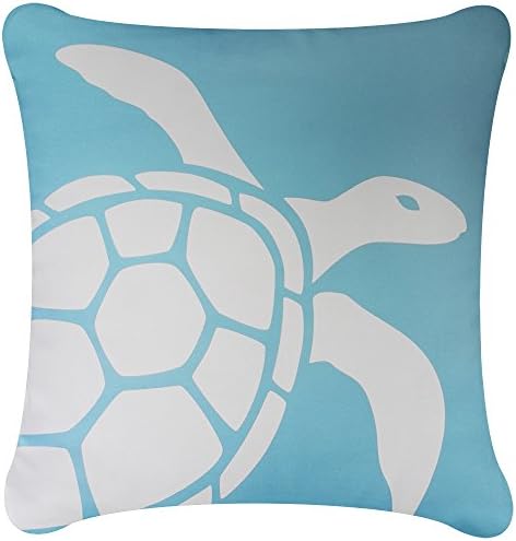 Wabisabi Green Sea Turtle Decorative Organic Cotton Square Throw Pillow Cover, 18 by 18-Inch, Ocean Blue