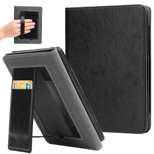SCSVPN for Kindle Paperwhite Case 11th Generation-2021 and Kindle Paperwhite Signature Edition Case 6.8'' with Stand, Hand Strap, Card Slot, Auto Sleep/Wake - Slim PU Leather Magnetic Cover, Black