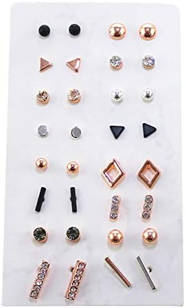 Lovinda Silver Gold Plated Stud Earrings Set for Girls Women Cute Geometry 16-pair Zircon Earrings Stud Set Accessories Birthday Gifts x 1 Set