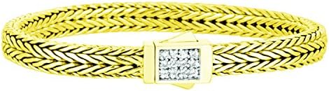 18K Yellow Gold 6mm Square Dimension Wheat Bracelet with 0.24ct.White Diamond Studded Flat Box Clasp