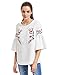 Floerns Women's Floral Embroidery Loose Blouse Bell Sleeve Top White L