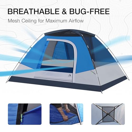 Camping Tent,2/4/6 Person Tent with Rainfly & Large Mesh Windows, Waterproof, Easy Setup - Tents for Family,Camping, Hiking,Backpacking and Outdoor