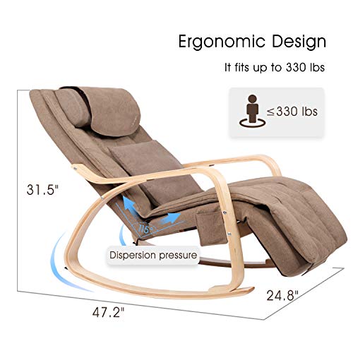 OWAYS Massage Chair 3D Full Back Massager, Rocking Design, Adjustable Pillow, Vibrating and Heating, 6 Massage Modes, Wooden Handrail, Linen Cover with Diamond Design
