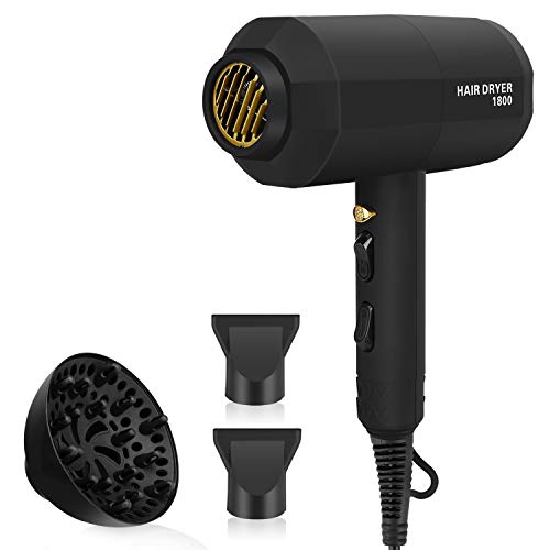 Xpoliman Hair Dryer, Negative Ionic Salon Hair Blow Dryer with Powerful Professional DC Motor, 2 Speed 3 Heat Setting, Cool Shot Button, Light Weight Low Noise,Long Life Styler Dryer with Nozzle-Black
