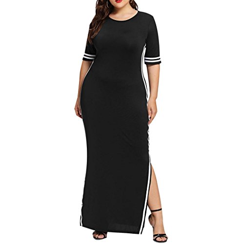 Dacawiin Women Fashion Long Sport Dress Casual Slim Stripe Split Dress