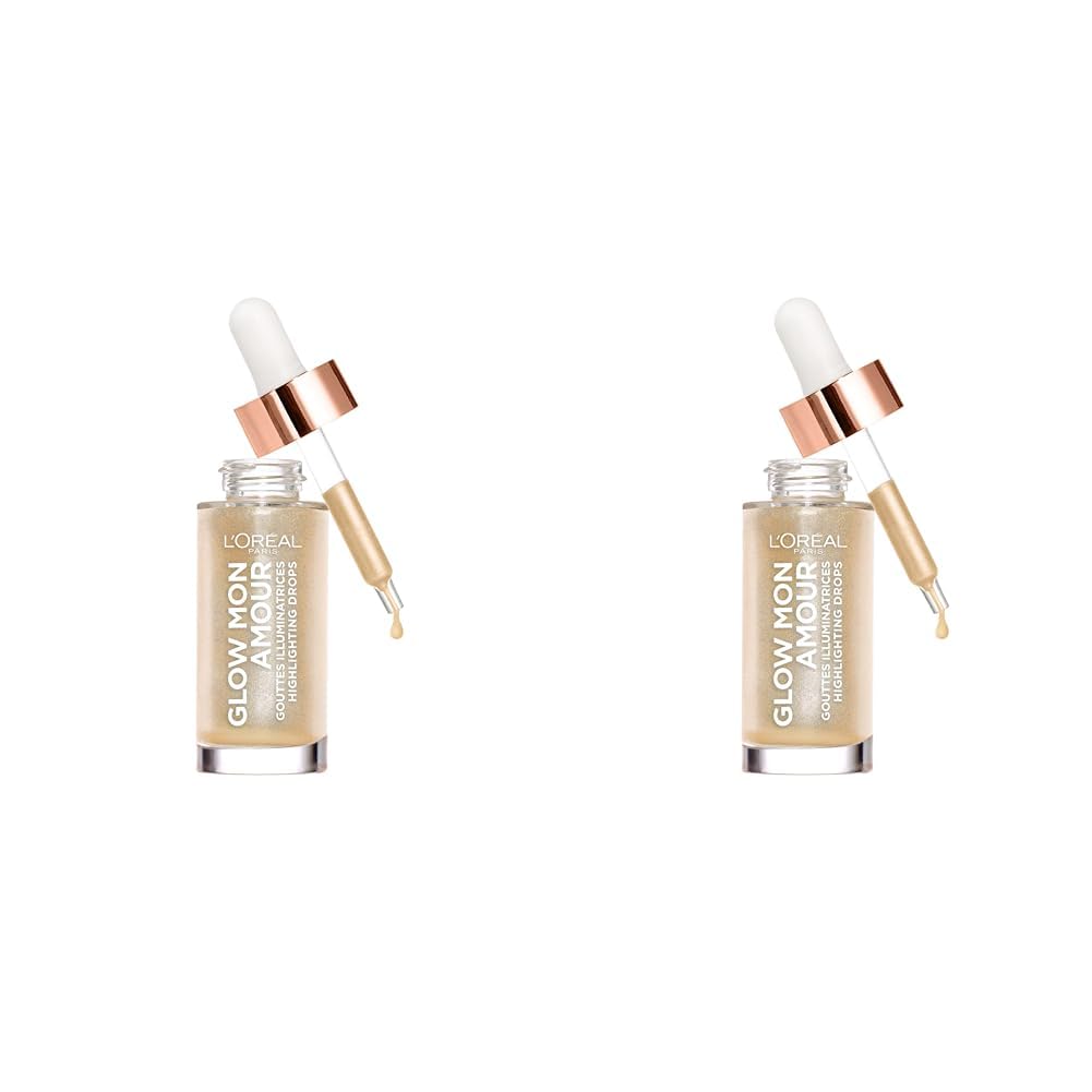 L’Oreal Paris Highlighting Drops, Glow Mon Amour Sparkling Love, Natural and Luminous, Liquid Formula with Nourishing Coconut Oil (Pack of 2)