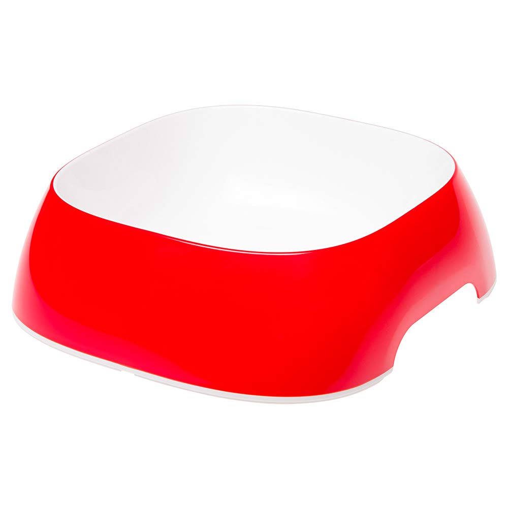 Ferplast Dog Bowls GLAM, Non-Slip Rubber Base, Food and Water Plastic Bowl Easy to Clean, 1,2 Liter, Red