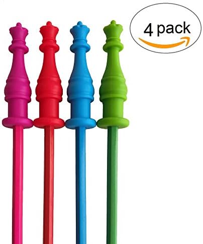 Maberry Silicone Chewable Pencil Toppers, Chewy Chess King Soft Teether Toys for Autism or ADHD Children BPA Free Multi Color - 4Pack