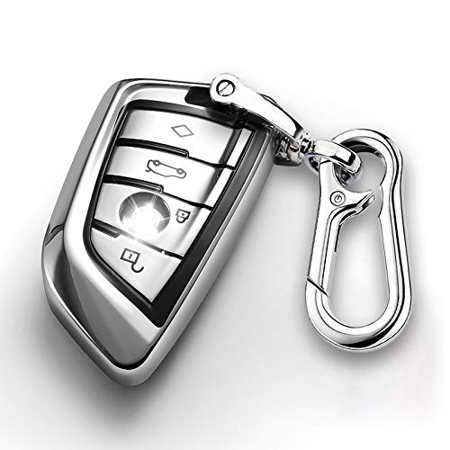 QBUC Car Key Cover for BMW Soft TPU Anti-dust Protection Key Full siege Case Blade Shape Shell Keyless Remote Control Smart Protector Cover for BMW X1 X3 X5 X6 and 2018 Series 1 2 5 7 (Silver)