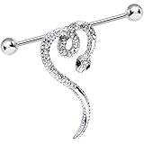 Body Candy Steel Clear Accent Slithering Heart Shaped Snake Industrial Barbell 14 Gauge 36mm