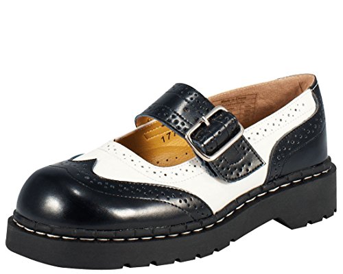 T.U.K. Women's Brogue Mary Jane Flat,Black/White,8 M