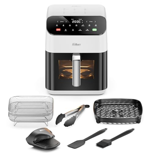 Feller Germany Air Fryer 1800 W, Large 7L Cap., Xcyclone-Tech, 4x Non-Stick Ceramic Coating, 10 Cooking Functions, Touch Panel, Cool-Touch+Interior Lightning, AFR700, 2Y Guarantee-UAE Version (White)
