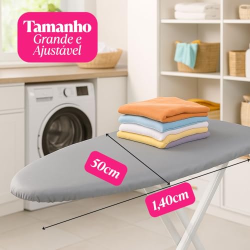 Capa para Tábua de Passar Roupa Forro Térmico Ajustável Regulável Universal Grande Liso Cinza 1,40m x 0,50m