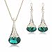 Women Fashion Water Drop Shape Gold Plated Jewelry Set Necklace Earring of Gemstone Crystal for Costume Show Wedding Party Dance Ceremony Accessories