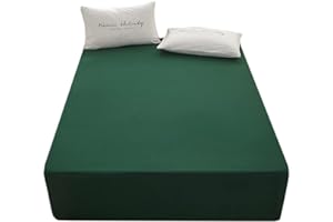 RUSHRUSHLULU Bedding 1piece Queen Size Fitted Sheet Only- Bottom Fitted Sheet-Fits 15inches Deep Pocket Matress Sheet-Soft and Microfiber-Easy Care-Dark Green