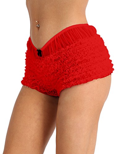 dPois Womens Sexy Ruffled Lace Panties Bloomers Sissy Knickers Shorts Underwear Red One Size(Waist: 56-72cm / 22.0-28.0'')