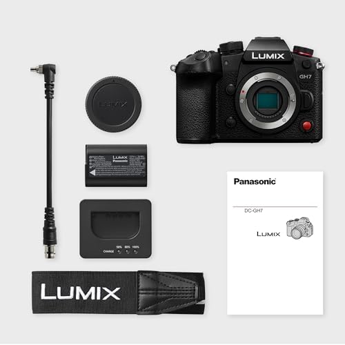 Lumix DC-GH7E Micro Cuatro Tercios Cuerpo Cámara Sin Espejo, 25,2 MP, C4K/4K 4:2:2 60/50p, AF Híbrido Fases, IS Activo, 32 bits, OLED, Negro
