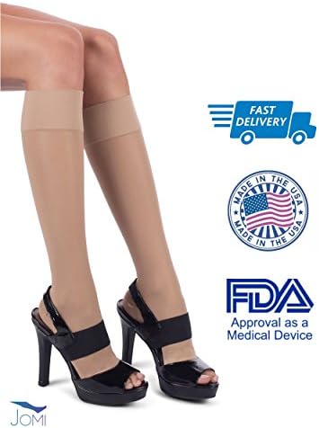 Jomi Compression Knee High Collection, 15-20mmHg Sheer Open Toe 133 (Medium, Natural)