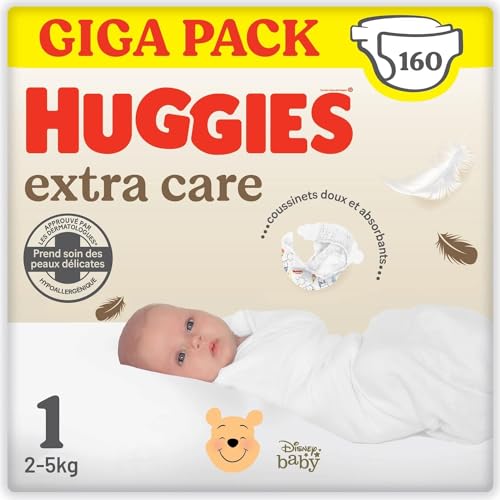 Extra Care Bébé, 4 paquets de 40 couches, Incolore, Taille 1 (2-5 kg)