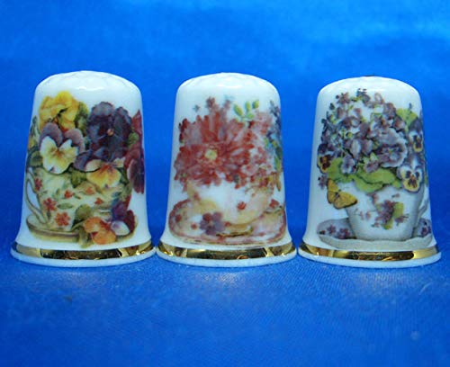 Birchcroft Porcelain China Collectable - Set of Three Thimbles - Flowers in a Teacup