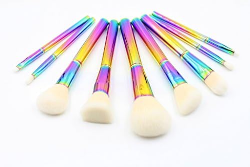 ELEGANT BEAUTY 9 Pieces Makeup Brush Set With Micro Crystal Fibers, Rainbow Plated Aluminum Handle and Ferrule