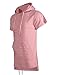 Screenshotbrand Mens Hip Hop Longline Premium Tee - Pullover Hooded Fashion T-Shirt High-Low Distress Ripped - Pink - 2XLarge