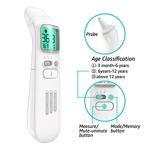 ã€2019 New Versionã€‘Forehead Thermometer for Fever with Ear Function - Instant Accurate Reading with Fever Alarm, 40 Sets of Memory, Forehead Thermometer for Kids and Adult, Pouch and Batteries Included