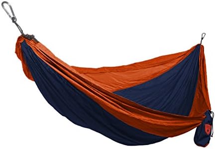 Grand Trunk Double Parachute Hammock | Compact Portable Nylon Two Toned Hammock with Carabiners and Hanging Kit - Navy/Orange