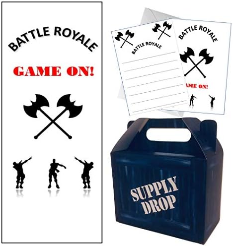 Jelda's Video Game Party Supplies - 73 Piece - Decorations for Gaming Party | Supply Drop Box - Loot - Goodie Bags for Kids Birthday Favors | Battle Gaming Invitations + Envelopes | Door Cover Banner Bundle