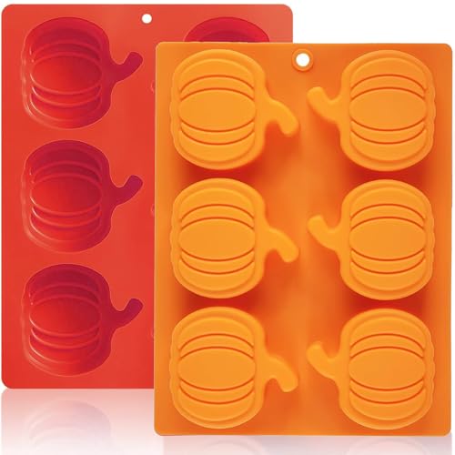 Silicone Pumpkin Molds, 2 Pack Pumpkin Cake Molds, 6 Cavity Silicone Cupcake Pan Halloween Thanksgiving Fall Baking Mould for Chocolate, Hot Chocolate Bomb, Muffin, Soap Making